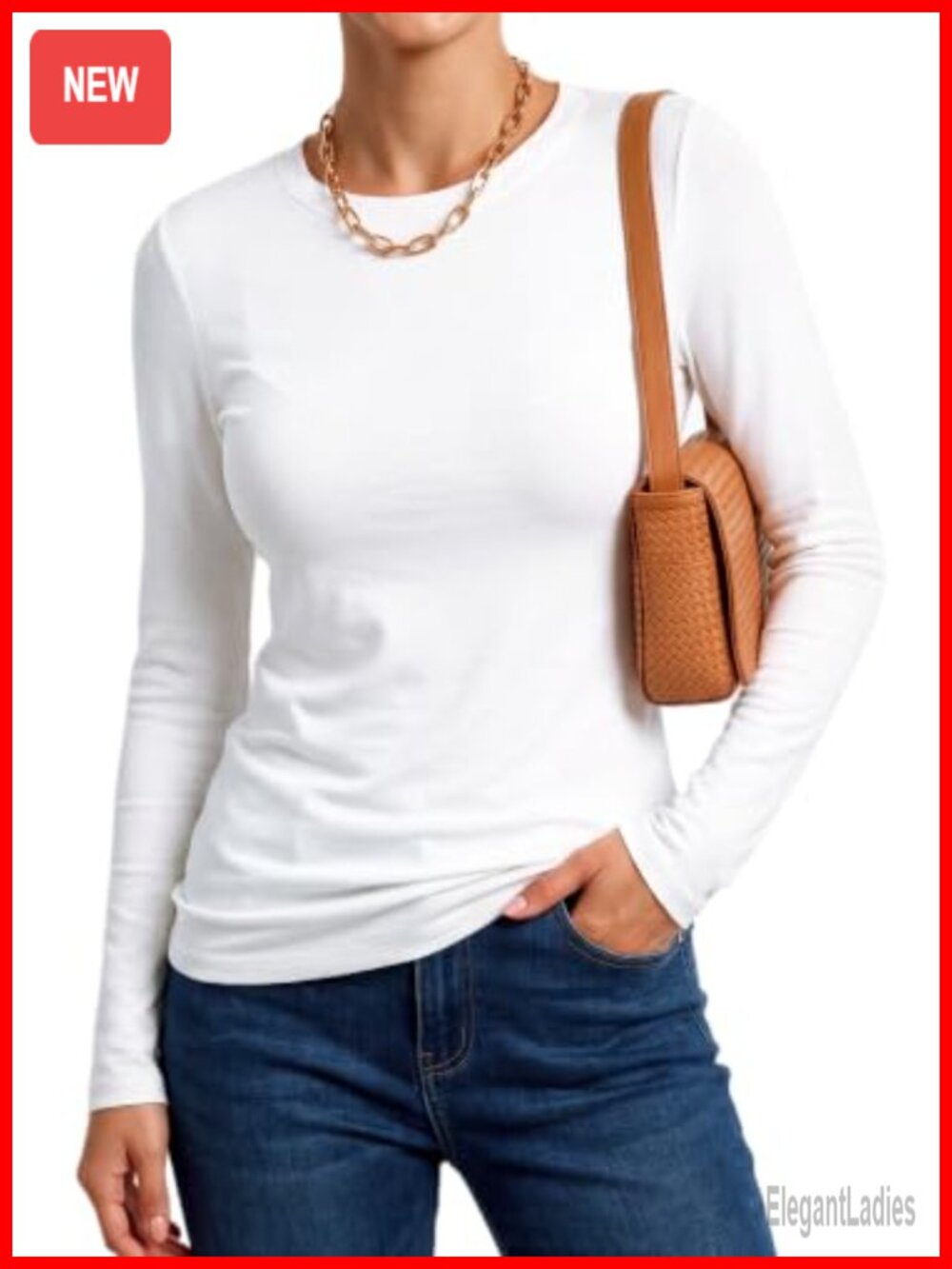 Premium 95% Cotton Long Sleeve Crewneck Slim Fit Basic Tee Top